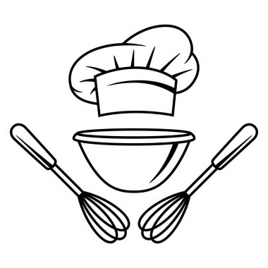 Mutfak gereçleri tasviri. Yemek aletleri ev ve restoran malzemeleri.