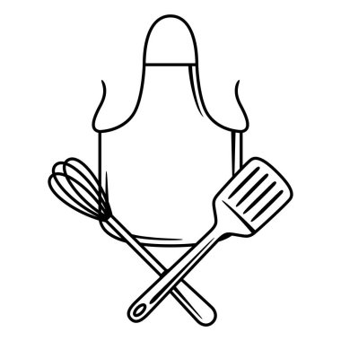 Mutfak gereçleri tasviri. Yemek aletleri ev ve restoran malzemeleri.