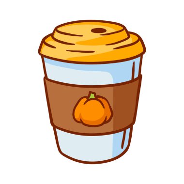 Balkabaklı latte illüstrasyonu. Lezzetli sonbahar sıcak içecekleri. Kafeler ve restoranlar için resim.