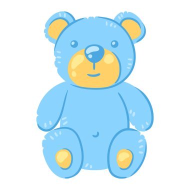 Oyuncak ayının resmi. Yeni doğan erkek bebeğin doğum günü nesnesi. Kutlama sembolü ve ögesi.