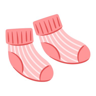 Bebek çorapları tasviri. Yeni doğmuş bebek doğum günün kutlu olsun. Kutlama sembolü ve ögesi.