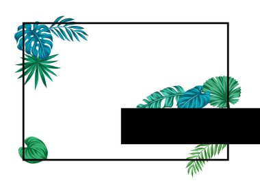 Frame with stylized palm leaves. Decorative image of tropical foliage and plants. Exotic nature. clipart