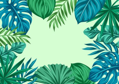 Frame with stylized palm leaves. Decorative image of tropical foliage and plants. Exotic nature. clipart