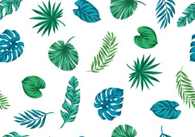 Pattern with stylized palm leaves. Decorative image of tropical foliage and plants. Exotic nature. clipart