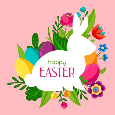 Mutlu Paskalya tebrik kartları. Geleneksel kutlama için tatlı yumurta ve çiçekler..