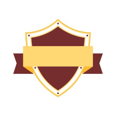 Kurdeleli kalkan. Rozetin kraliyet simgesi. Dekorasyon ve tasarım için nesne.