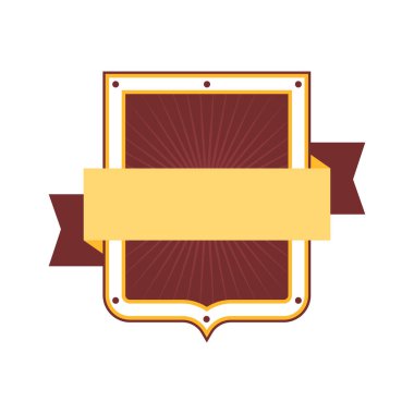 Kurdeleli kalkan. Rozetin kraliyet simgesi. Dekorasyon ve tasarım için nesne.