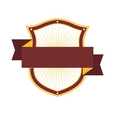 Kurdeleli kalkan. Rozetin kraliyet simgesi. Dekorasyon ve tasarım için nesne.