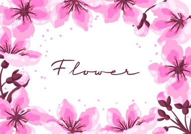 Bahar çiçekleriyle dolu bir arka plan. Elma, sakura veya kiraz çiçeği. Güzel dekoratif bitkiler. Doğal illüstrasyon.