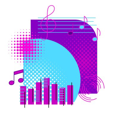 Müzik notaları olan bir arka plan. Parti veya rock konseri afişi için soyut illüstrasyon. Tasarım için resim.
