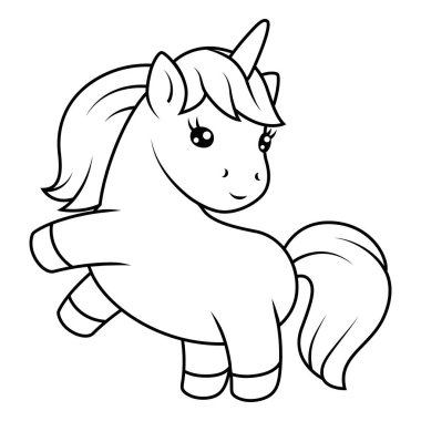 Tek boynuzlu atın tasviri. Doğum günün kutlu olsun. Peri masalı çocuk imajı.