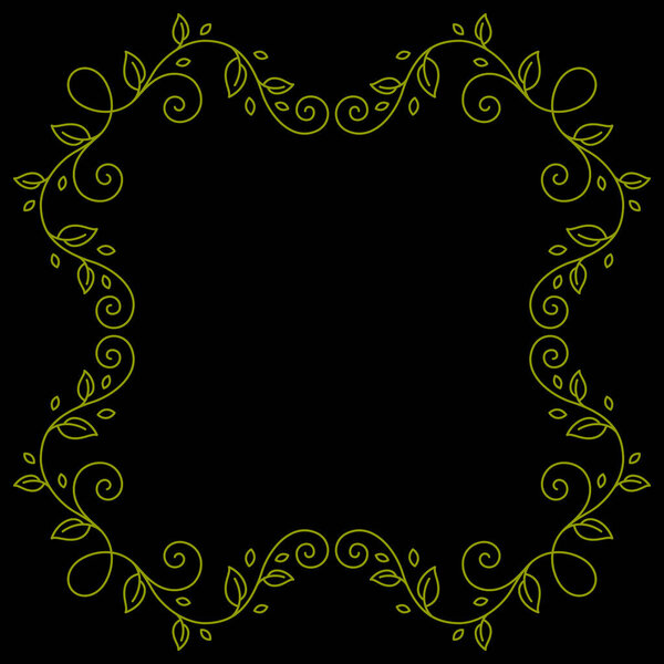 Floral curling frame. Decorative nature swirling background with leaves. Classic design for decoration.