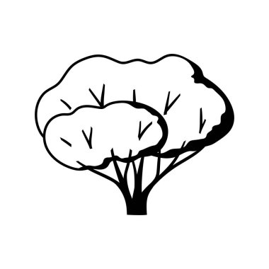 Yapraklı stilize ağaç. Doğal yaz ya da bahar imajı. Tasarım illüstrasyonu.