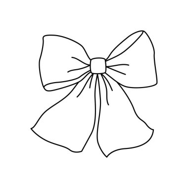 Saten yay çizimi. Hediye çeki ve tasarım için düğümlü kurdele. Dekoratif resim.