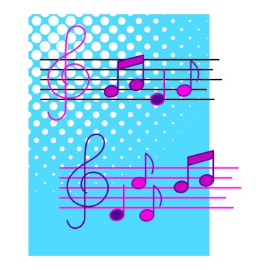 Müzik notaları olan bir arka plan. Parti veya rock konseri afişi için soyut illüstrasyon. Tasarım için resim.
