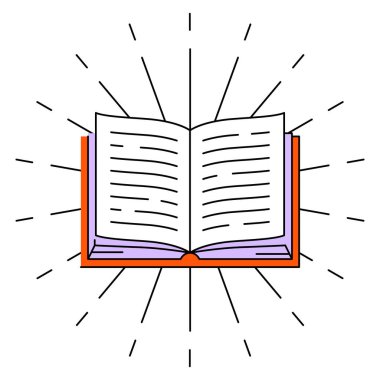 Açık kitap tasvirleri. Eğitim ve okul için görüntü. Dijital kitaplık ögesi.