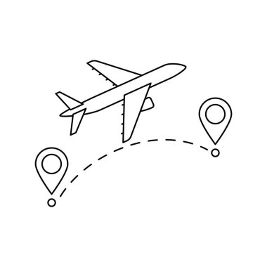 İşaretleyici simgesi olan uçak. Hava yolculuğu ve turizm ürünleri. İyi yolculuklar..