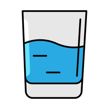 Bir bardak su ikonu. Su ya da sıvı ince çizgi çizimi. tasarım için doğrusal resim.