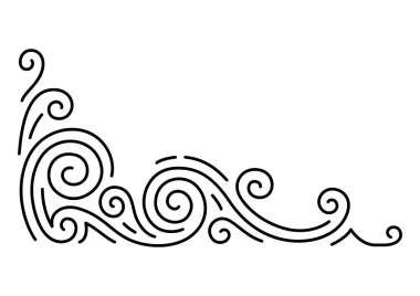 Çizgi kıvrımlı köşe. Modern dekoratif doğrusal element. Dekorasyon için klasik tasarım.