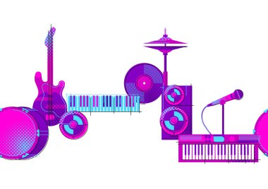 Müzikal öğelerle desen. Müzik partisi ya da rock konseri arka planı.