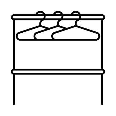 Elbise askısı ikonu. Ev dekorasyonu elementi ince çizgi çizimi. Tasarım için ev dekorasyonu.