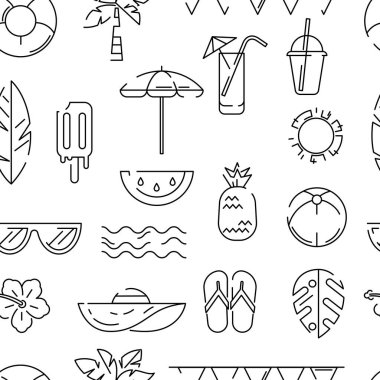 Yazlık eşyalar. Stylize plaj nesneleri. Tatil illüstrasyonu.