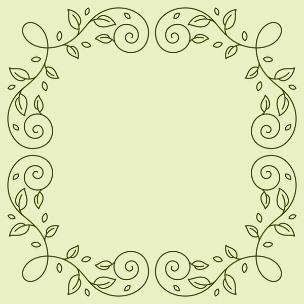 Floral curling frame. Decorative nature swirling background with leaves. Classic design for decoration.