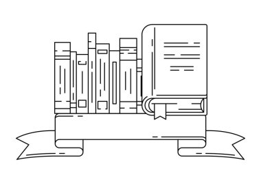 Kitapla illüstrasyon. Eğitim ve okul için görüntü. Dijital kitaplık ögesi.