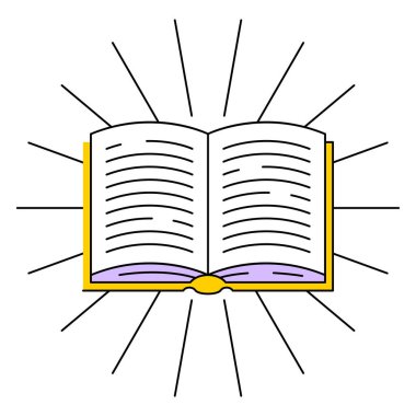 Açık kitap tasvirleri. Eğitim ve okul için görüntü. Dijital kitaplık ögesi.