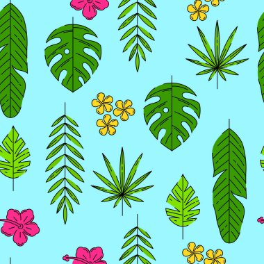 Şekil verilmiş avuç içi yaprakları. Tropikal yeşillik ve bitkilerin dekoratif görüntüsü. Egzotik doğa.