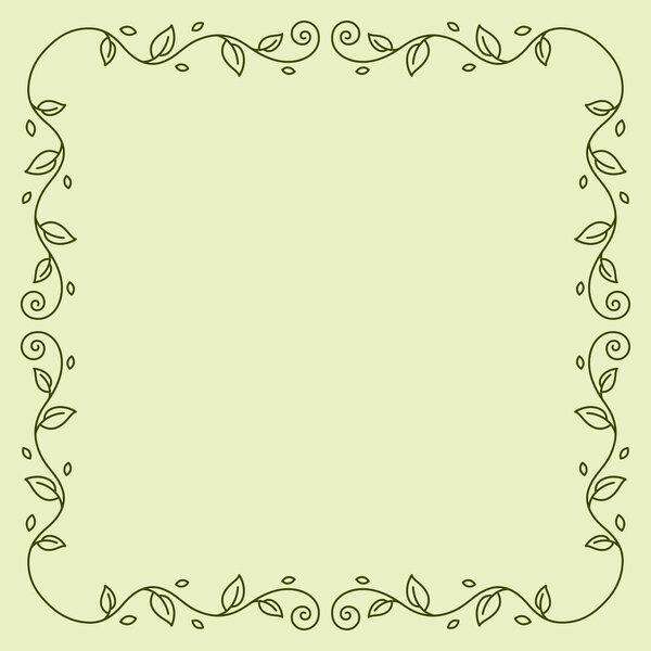 Floral curling frame. Decorative nature swirling background with leaves. Classic design for decoration.