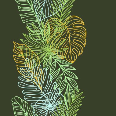 Çizgili palmiye yapraklı desen. Tropikal yeşillik ve bitkilerin dekoratif görüntüsü. Egzotik doğa.