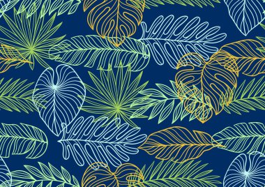 Çizgili palmiye yapraklı desen. Tropikal yeşillik ve bitkilerin dekoratif görüntüsü. Egzotik doğa.