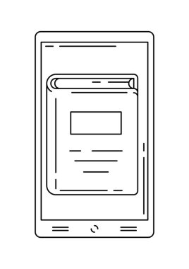 Kitaplı akıllı telefon. Dijital kütüphane konsepti. E-kitap çevrimiçi okuma.