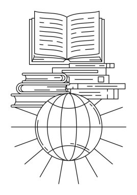 Tüm dünya kitaplarını kabul et. Eğitim ve okul için görüntü. Dijital kitaplık ögesi.