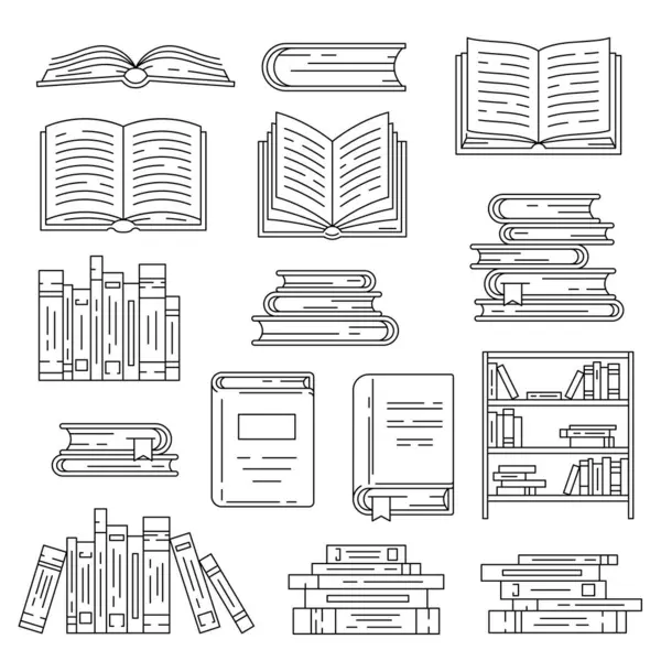 Bir dizi kitap ikonu. Eğitim ve okul için imaj. Dijital kitaplık ögeleri.