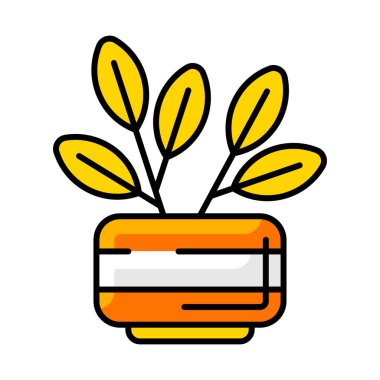 Saksı ikonunda çiçek. Ev dekorasyonu elementi ince çizgi çizimi. Tasarım için ev dekorasyonu.