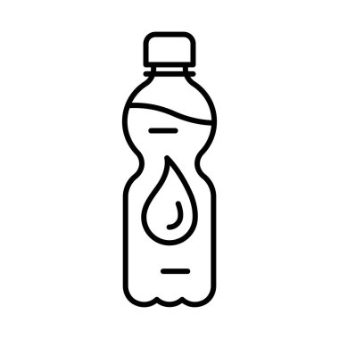 Su damlası ikonlu plastik şişe. Su ya da sıvı ince çizgi çizimi. tasarım için doğrusal resim.