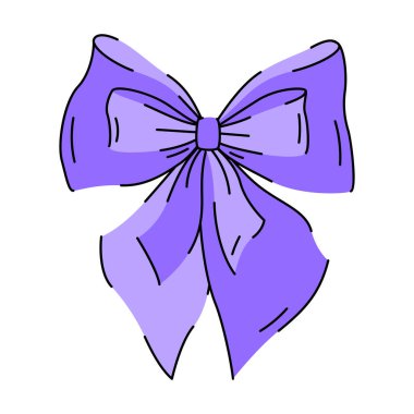 Saten yay çizimi. Hediye çeki ve tasarım için düğümlü kurdele. Dekoratif resim.