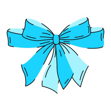 Saten yay çizimi. Hediye çeki ve tasarım için düğümlü kurdele. Dekoratif resim.