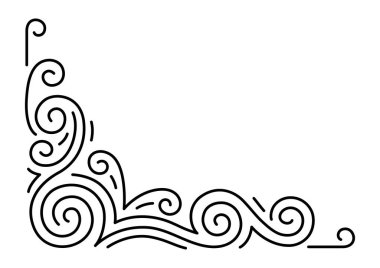 Çizgi kıvrımlı köşe. Modern dekoratif doğrusal element. Dekorasyon için klasik tasarım.