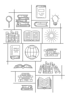 Geçmişi kitaplarla dolu. Eğitim ve okul için görüntü. Dijital kitaplık ögesi.