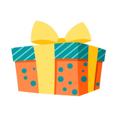 Hediye kutusunun resmi. Kutlama, indirim ya da terfi için renkli bir hediye. Çizgi film illüstrasyonu.