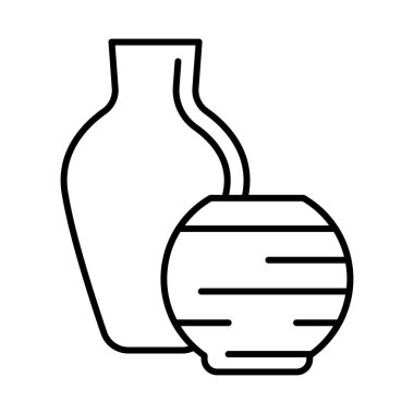 Dekoratif vazo ikonu. Ev dekorasyonu elementi ince çizgi çizimi. Tasarım için ev dekorasyonu.