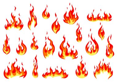 Bir dizi stilize yangın ya da alevler. Yanan kırmızı ateş ya da şenlik ateşi. Tasarım için dekoratif ögeler.