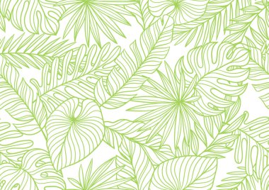 Çizgili palmiye yapraklı desen. Tropikal yeşillik ve bitkilerin dekoratif görüntüsü. Egzotik doğa.