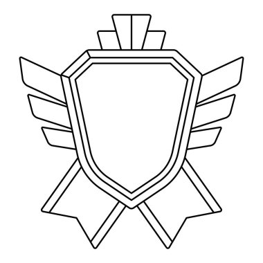 Gold shield with ribbons and wings. Game award for the winners. Illustration of prize for sports competitions. Corporate and business achievement.