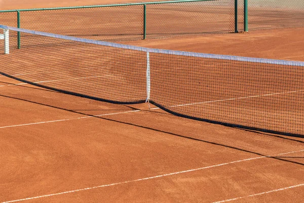 Utgångsläge Och Nät Tom Lera Tennisbana Solig Dag — Stockfoto