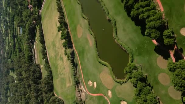 Luchtfoto Van Golfbaan Antalya Belek Bij Zonsondergang Verticaal — Stockvideo