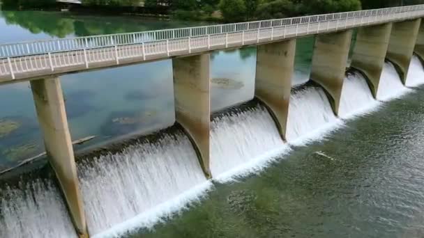 Aerial View Water Released Hydroelectric Power Station — Stock Video